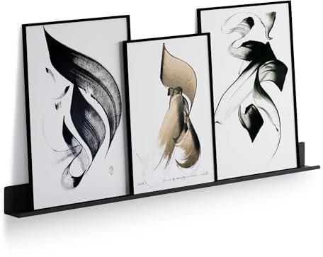 byde Ein schlankes Wandregal für Fotos, Bilder und Bücher. Modernes und minimalistisches Design. Hergestellt aus Metall. 90 x 6 cm. Schwarze Farbe