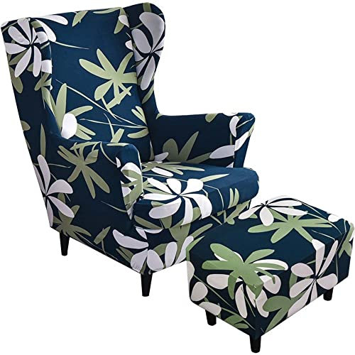 2 Teilig Sesselhusse Ohrensessel Überzug Mit Ottomane Schonbezug, Sessel-Überwürfe Ohrensessel Schonbezüge Bezug Sesselhusse Stretch Tiger Stuhlbezug mit Armlehne Hohe Rückenlehne ( Color : #13 )