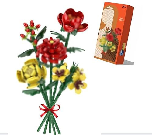 Blumenstrauß Bausteine, 494 Teilige Botanik Kollektion Bauspielzeugsets Kunstpflanzen für Erwachsene, Künstliche Blumen zum Basteln, Zimmerdeko, Geschenk, Kompatibel mit Großen Marken Blumenstrauß