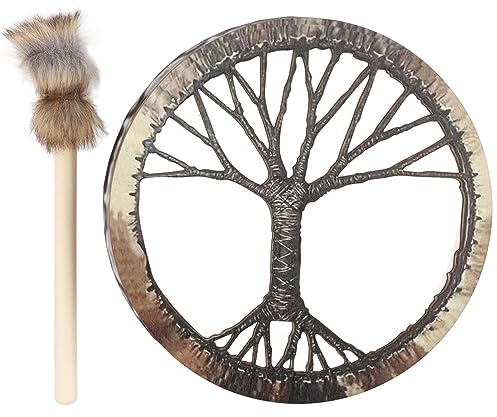 Schamanentrommel Handgefertigte Schamanische Trommel mit Trommelstock Leder Holz Sibirische Trommel Heimdekoration für Musikliebhaber (Göttin)
