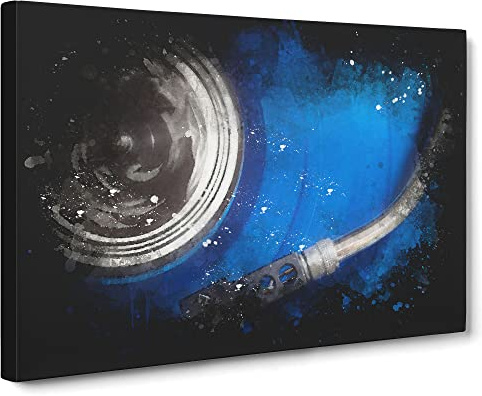Blue Vinyl Record Paint Splash Canvas Print | Gallery Wrapped 30mm Frame Wall Art | 30x20 inches | Ready to Hang | Modern Picture | Living Room Bedroom Lounge Office