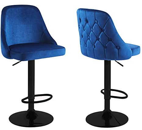 HYGRAD® Velvet Bar Stools Height Adjustable Swivel Soft Padded Velvet Kitchen Home Counter stools Kitchen Island Breakfast Stools (2, Blue/Black)
