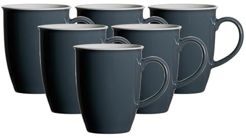 Ritzenhoff & Breker Doppio Kaffeebecher 6er Set, 320 ml, Dunkelgraue Henkelbecher aus Porzellan, Mix & Match Geschirr, Anthrazit