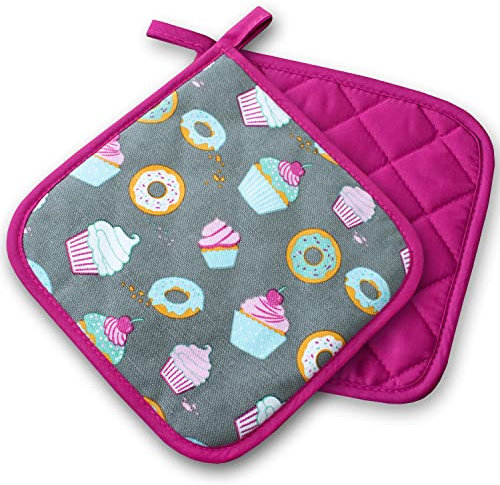 Topflappen Kitchen, Cakes, rosa, 2 TLG., PSA-Kategorie II bis 250°C hitzebeständig, geprüftes und zertifiziertes Produkt