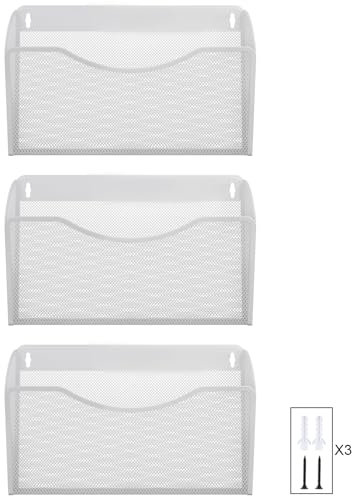 EasyPAG 3 Pochette Paysage Métal Porte Revue Mural Porte Document Suspendu A4 Organisateur de Bureau à Suspendre Banette de Rangement Range Papier Corbeille a Courrier Murale,Blanc