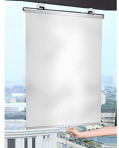 Cortinas enrollables con ventosa,Parasol retráctil sin taladro,Cortina opaca reflectante,Estores Temporales Portátiles para Ventanas y Puertas,Solarium Baño Oficina,Silver-W68*H125cm(26.77*49.2in)