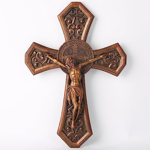 BC Katholische Medaille St. Benedikt Kruzifix Wandkreuz, Bronzekruzifix, Wanddekoration für elegantes, modernes Zuhause, katholische Geschenke zum Muttertag, 30,5 cm hoch, handbemalt von Buildclassic