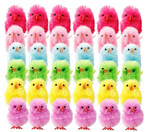 TITA-DONG Mini-Osterküken, 36-teiliges Buntes Oster-Chenille-Küken-Set, Unterhaltungshühner, Partygeschenke für Kinder, Ostereier, Haubendekoration (Mehrfarbig, 3,8 cm)(#1)