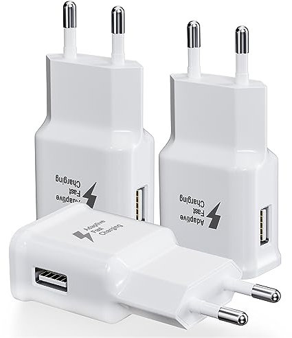 Adaptives Schnelllade Ladegerät, 3er-Pack Schnellladegerät USB Netzteil Stecker Ladeadapter Kompatibel mit Samsung Galaxy S21 S20 S10 S9 S8 S7 Edge Plus, Note 8 9 10+, A13 A14 A34 A50 A54 iPhone
