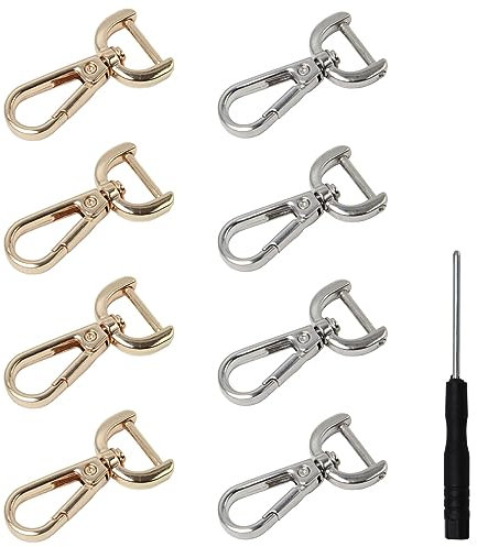 Pilikoll 8pcs D-Ringe Drehbare Karabinerhaken mit 1 stück kleinen Schraubendrehern Schwenker Hummer Haken Schlüsselanhänger D-Ringen Taschen Schnallen Metall für DIY Handtaschen Zubehör(Gold&Silber)