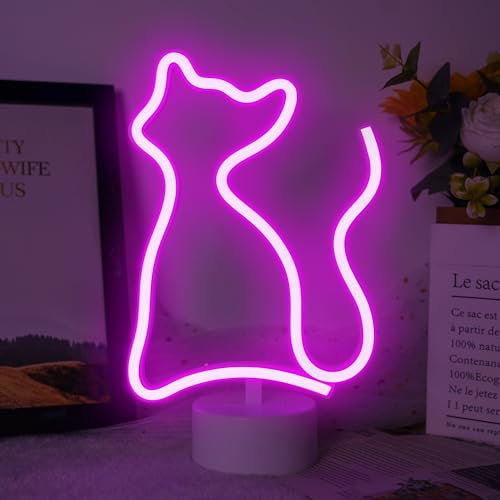 Aslanka Luce al neon a forma di gatto, luce notturna a LED, alimentata a batteria/USB, decorazione per Natale, festa di compleanno, camera da letto, lampada da tavolo per bambini