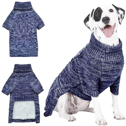 CCKUU Hunde-Strickkleidung, Plüschpullover, Hundepullover, weiche, dicke Wolle, warmes Hunde-Shirt, Winter, Welpenpullover für Hunde, Katzen, alte Hunde (S, Marineblau)
