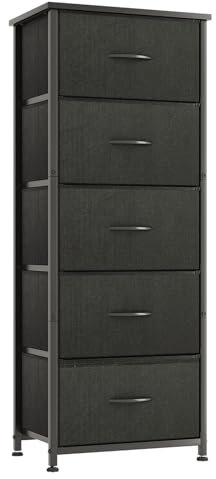 CAIYUN Chest of Drawers for Bedroom with 5 Drawers, Fabric Storage Drawer, Tall Black Hallway Storage Unit