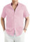 Enlision Mens Grandad Linen Shirt Pink Collarless Shirts for Men Short Sleeve Summer Beach Casual Cheesecloth Henley Top Button Down for Wedding Holiday M