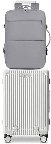 feilario Aluminium Frame Hardside Expandable Spinner Wheel Luggage, Built-in TSA Lock Carry on Suitcase, with Cup Holder & USB Port & Phone Holder - - in 18in/20in/24in Sizes, 2 Piece Set White(with