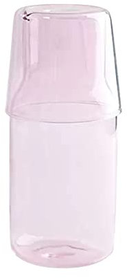 TITA-DONG Wasserkaraffe mit Glasbecher für Nachttisch, Nebenkaraffe, Nachttisch-Wasserkaraffe, Klarglas-Saftwasserkrug, Glas-Mundwasserflaschenbehälter-Dekanter für Schlafzimmer und Wohnzimmer(Rosa)