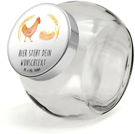 Mr. & Mrs. Panda Personalisiertes Bonbonglas Huhn Stolz XL 2000ml - Personalisierte Geschenke, Glasbälter, Bauernhof, Aufbewahrungsdose, Teedose,