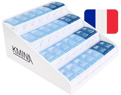 KMINA - Pilulier Semaine 7 Jours, Matin Midi Soir Nuit, Français, Grande Capacité, Brevetée