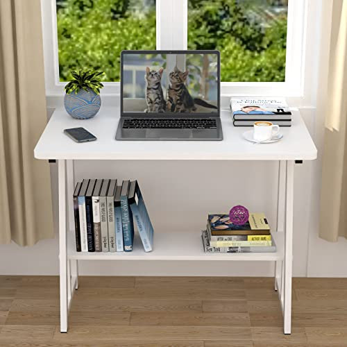 PIPIPOXER Computertisch, Schreibtisch Klein Schreibtisch Computertisch, 80x50x73cm Laptoptisch mit 1 Regal Offenem Fach, PC Tisch Klein, PC Tisch Computertisch für Homeoffice, Arbeitszimmer, Weiß
