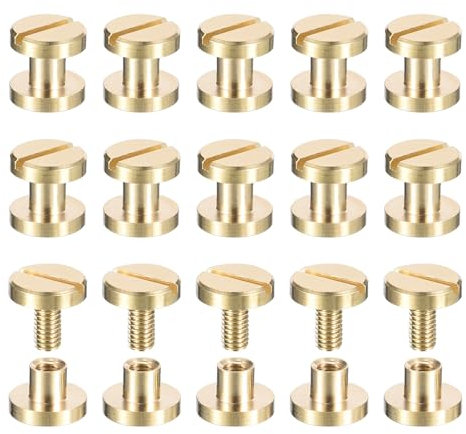 QUARKZMAN Paquet de 30 Vis Chicago en Laiton, 4X8mm, Vis à Tête Plate, Fixation Arrière, Clous, Rivets de Fixation pour Bricolage, Artisanat Du Cuir, Sangle de Ceinture