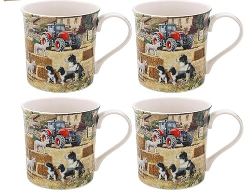 Macneil Studios Lesser & Pavey Collie & Sheep Tassen-Set aus Keramik, für Zuhause oder Arbeit, hochwertiges Design-Tassen-Set für alle Gelegenheiten, schöne Tassen für Tee, Kaffee und Heißgetränke, 4