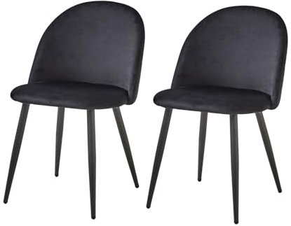 JZGORC Pack de 2 Silla de Comedor, Silla de Comedor de Terciopelo Suave, con Patas de Metal, con Almohadilla Protectora Ajustable - Negro