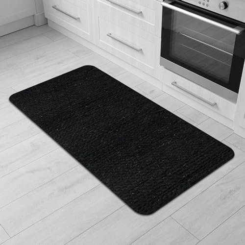 Comart - Küchenteppich Nancy - rutschfest - Maschinenwaschbar - Moderner Chenille-Läufer - Läufer für Flur und Küche - Weich und langlebig - Made in Italy - Schwarz - 50 x 100 cm