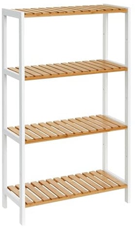 SONGMICS Bamboo Storage Shelf, 4-Tier Shelving Unit, Multifunctional, in the Hallway, Bathroom, Living Room, Balcony, Kitchen, 26 x 60 x 100 cm, White and Natural BCB034N01