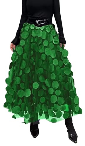 Angebote Des Tages Heute Tüllrock Damen 3D Polka Dot Faltenrock Mesh Flowy Plisseerock Hohe Taille Langer Rock A Linie Tutu Midi Rock Karneval Kostüm Elegante Tüll Rock Plissee Rock Damen Lang