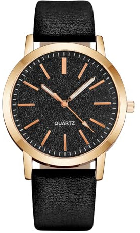 OFFCUP Damenuhr, Damen Analog Quarz Uhr mit Leder Armband, Uhren Damen Sternenhimmel Einfache Business Klassische Armbanduhr Lässig Quarzuhr Kleideruhr, 3 Zeiger, 39 mm Gehäusegröße -Schwarzes Gold