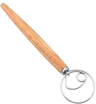 Hsrag 13 Inch Danish Dough Whisk, Single Turn Stainless Steel Dough Mixer with Wooden Handle, Dutch Whisk for Sourdough Bread, HandWhisk Manual Tool, Bread Making Supplies