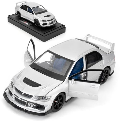 BGHSCA 1/32 Kompatibel mit Mitsubishi Lancer Evolution Modellauto, Spielzeugauto aus Aluminium mit Sound und Licht für Kinder, Jungen, Mädchen und Erwachsene, Geburtstagsgeschenk (Silbrig)