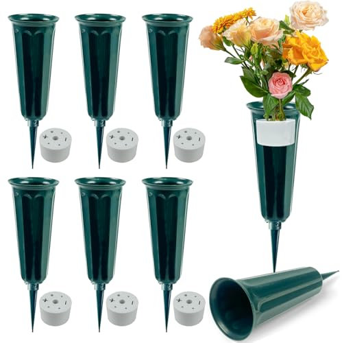 YumSur 6 vasi per tombe con punte, supporto per fiori in plastica per cimitero, vasi per tombe per cimitero, decorazioni per lapidi