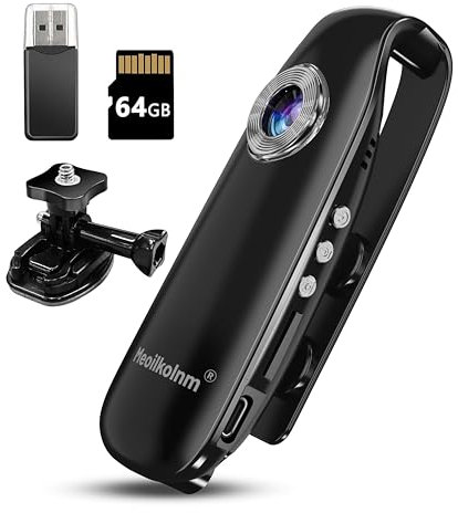 Mini Body Kamera mit Audio- und Videoaufnahme 1080P 64GB Bewegungserkennung Videorecorder Tragbarer POV Camcorder mit magnetischer Tasche Tragbarer DV für Radfahren, Haustiere, Wandern, Travaling