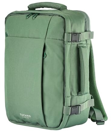 Tucano, Tugò M Zaino da Viaggio e Bagaglio a Mano 30x40x16, Zaino Porta PC per Laptop 15.6 e MacBook 16, Zaino Cabina Aereo Uomo Donna con Vano Laptop, Porta AirTag e Tasche Accessori, Verde
