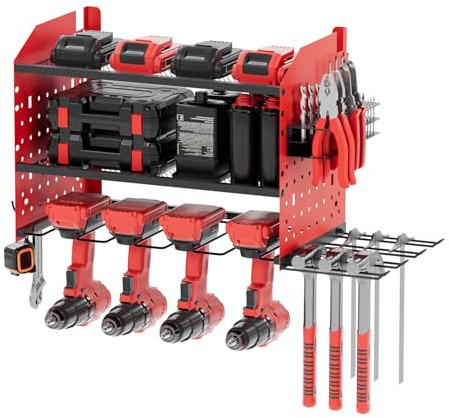 lameico 3-stufige Werkzeugwandhalterung, Akkuschrauberhalter, Werkzeugaufbewahrung, für 4 Elektrowerkzeuge, ideal für Garagen und Werkstätten (40 x 22 x 30 cm)