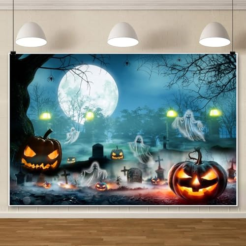 ChloropLastid 10x8ft Halloween Pumpkin Backdrop Horrible Forest Night Ghost Cemetery Photography Background for Kids Family Party Decorations Birthday Banner Photo Booth Studio Props