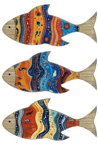 Generisch Fisch Wanddekoration - Wanddekoration Fisch Aus Holz,Tropische Serie Rustikaler Küstendekor Für Poolbereich Seen Haus Außenbereich Strandhaus Schlafzimmer Ferienhaus Hütte