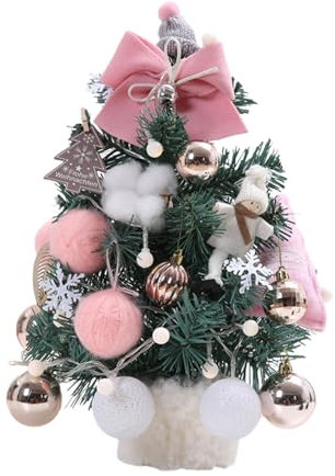 Tomotato Árbol de Navidad de Escritorio Pequeño con Luces Ajustables, árbol Artificial Decorativo Ligero PVC 35 cm para decoración de hogar, Oficina y centros comerciales (Rosado)