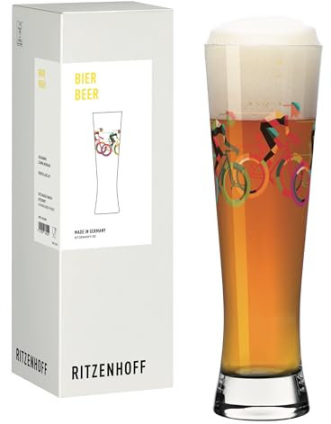 RITZENHOFF 8261001 Bier-Glas 330 ml - Serie Radsport - Motiv mit drei Rennradfahrern, bunt - Made in Germany