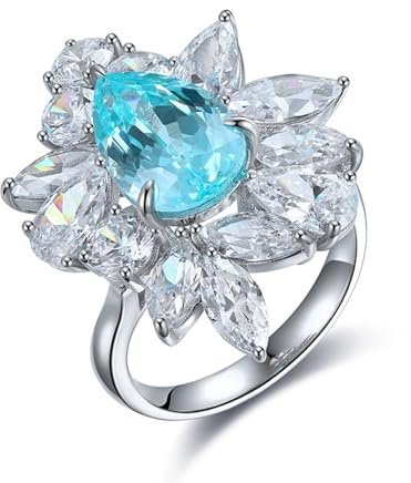 Wycian Damenring Dunkelblau Ring 925 Damen Sterlingsilber Hergestellter Paraiba-Turmalin Blume mit 5.33 Ct Künstlichem Paraiba-Turmalin Größe 60 (19.1) Beliebt für Tante Geburtstag Gravur