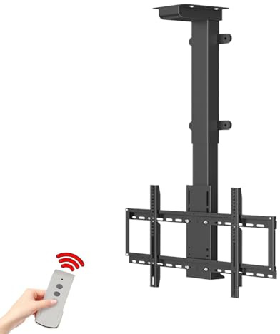 Meuble TV motorisé pour écrans de 32 à 75 pouces, support de plafond automatique avec télécommande, compatible VESA - hauteur réglable de 1300 à 2300 mm, supporte jusqu'à 45 kg