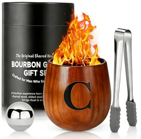 LAIKAIEU Set Bicchieri Da Whisky in Legno Carbonizzato, Bicchiere Borbone Personalizzato, Bicchiere Da Whisky Isolato, Regali Perfetti Per Uomini Marito, Papà, Amanti Del Whisky, Compleanno (C,300ml)
