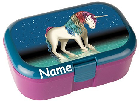 Lutz Mauder Lunchbox * EINHORN BEI NACHT plus WUNSCHNAME * für Kinder Märchen Brotdose mit Namensdruck // Perfekt für Mädchen // Vesperdose Brotzeitbox Brotzeit (mit Namen)