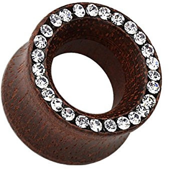 beyoutifulthings Ohr-Tunnel Rosen-Holz KRISTALL-Rand Ohr-Piercing Ohr-Schmuck ORGANISCHES Holz Plug Sattel-Verschluss Dunkelbraun 8mm