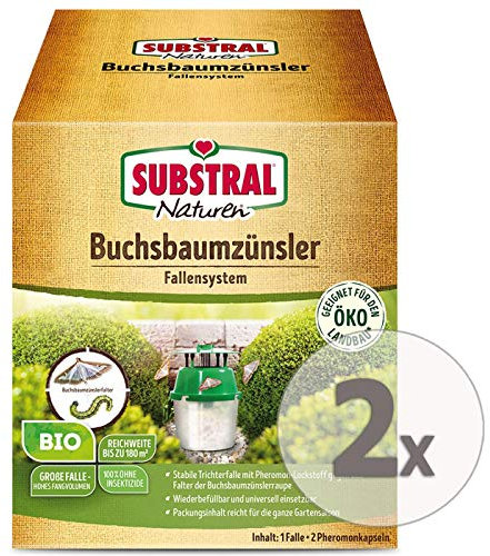 Substral-Naturen Bio Buchsbaumzünsler Fallensystem zur Befallskontrolle, 100% Insektizidfrei, 2 x 1 Set + Zeckenzange mit Lupe