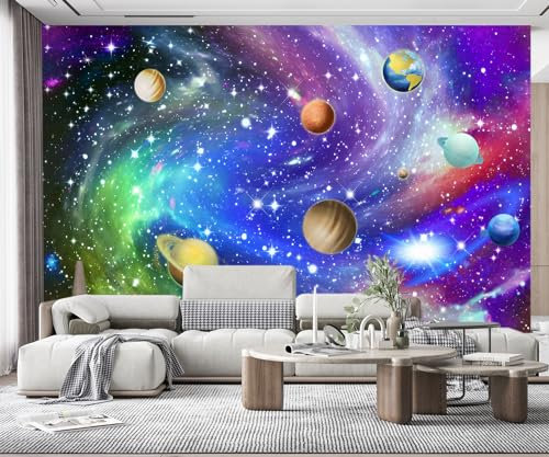 MIWEI Wallpaper Papier Peint Panoramique La Star Plan Du Système Solaire Papier Peint Nature Intissé Murale Chambre Salon（350cmX256cm）