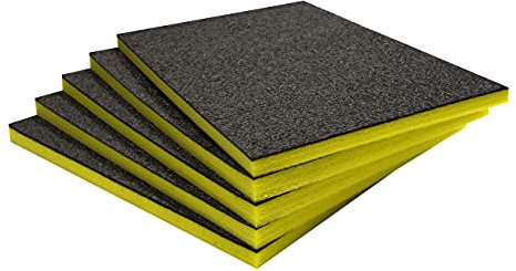Shadow Foam Easy Peel (600mm x 420mm) | espuma personalizable para organizar cajas de herramientas (Paquete de cinco (Profundidad de 30mm), Negro sobre amarillo)