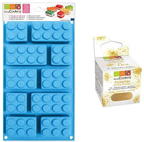 Moule en silicone briques + paillettes dorées