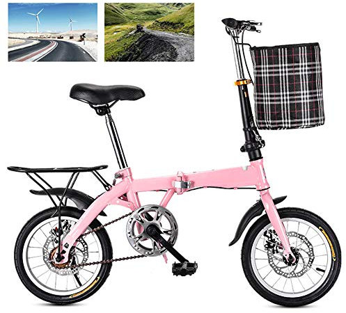 DORALO Faltrad Klapprad, Unisex Ultraleichtes Tragbares Klapprad Mit Fahrradkörben Und Trägerrahmen, Kleines Fahrrad Geeignet Für Bergstraßen Und Regen Und Schnee Straßen,Rosa,20 inch